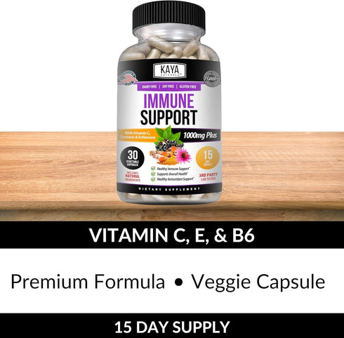Kaya Naturals Elderberry Immune Support, Vitamins with Zinc and Vitamin C, Probiotics & Turmeric 1000mg, 30 Count