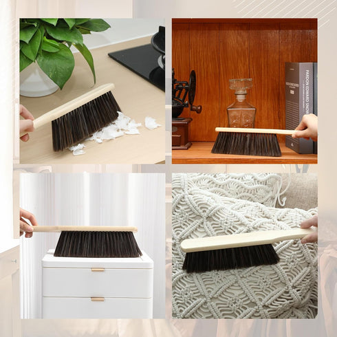 Tioncy 8 Pieces Wooden Dust Brush Hand Broom with Long Wood Handle, Soft Bristle Cleaning Brush for Outdoor Furniture