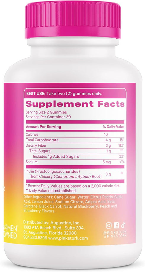 Pink Stork Prenatal Fiber Gummies for Women - 3g Prebiotic Inulin, Natural Pregnancy & Postpartum Stool Softeners