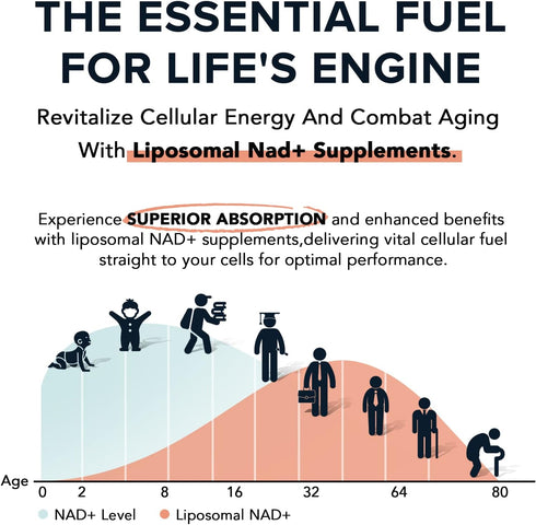 1600 mg Liposomal NAD Supplement - 98% Pure NAD+ for Aging Defense & Energy, 60 Softgels