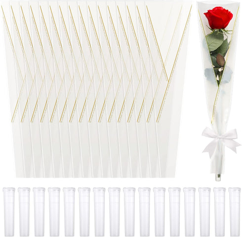 Thenshop Set of 400 Single Rose Sleeve Bulk Valentine Flower Packaging Kit