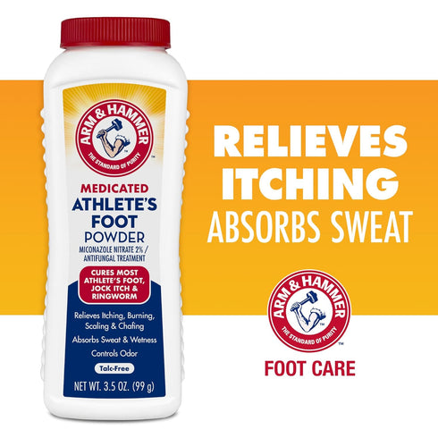Hammer 3.5 oz Arm & Athlete's Foot Powder - Antifungal Treatment for Feet with Baking Soda - Relieves Itching, Burning