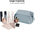 Narwey Large Women Makeup Bag, Wide-open Travel Cosmetic Organizer, Toiletry Bag for Cosmetics, Greyish Blue