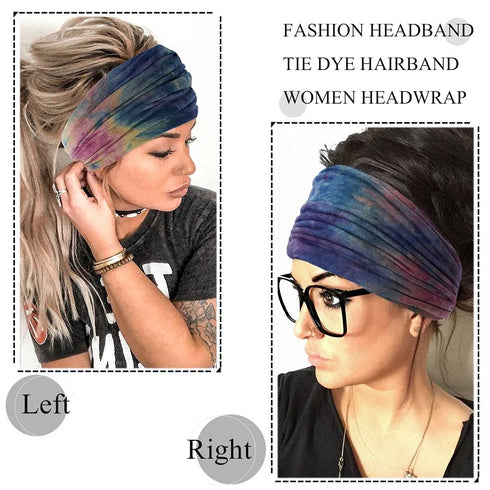 Wide Headbands Stretch Turban Knotted Hairbands, Elastic Yoga Workout Sweatband for Women, 4 Pcs (Set A)