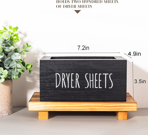 zoocatia Laundry Room Decor, Dryer Sheet Container Wood Detergent Dispenser for Laundry Pods (Black)
