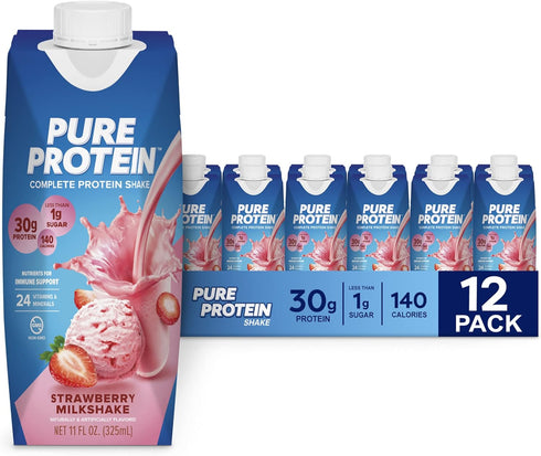 Strawberry Protein Shake, 30g Complete Protein, Ready to Drink Keto-Friendly, Vitamins A, C, D, E plus Zinc, 11oz