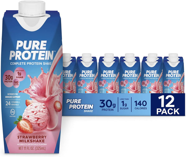 Strawberry Protein Shake, 30g Complete Protein, Ready to Drink Keto-Friendly, Vitamins A, C, D, E plus Zinc, 11oz