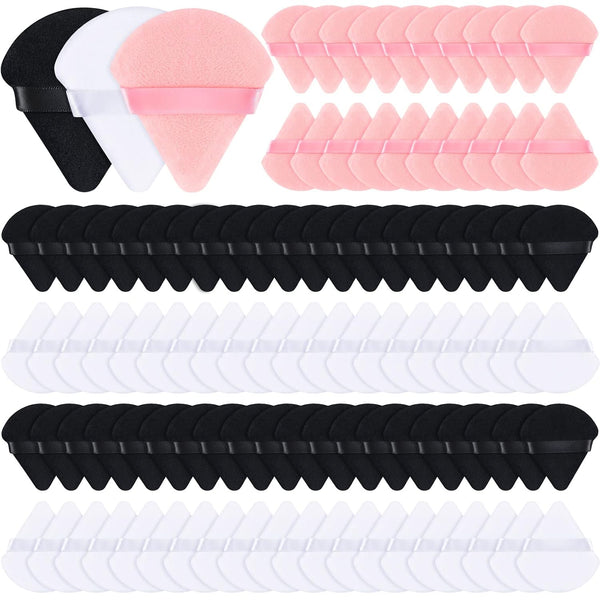 100 Pcs Soft Powder Puff Triangle Makeup Puffs for Loose Powder, Mineral Powder, Velour Cosmetic Foundation (Black,