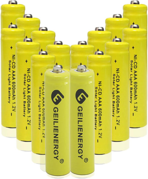 GEILIENERGY Solar Light Batteries, AAA NiCd, 1.2V, 600mAh, Pack of 16 for Garden Lights