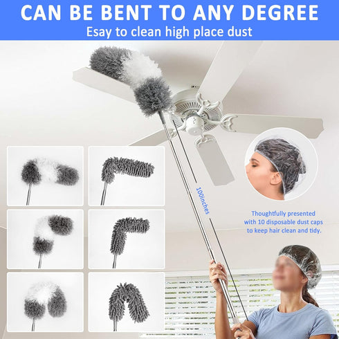 Microfiber Duster Kit, 19 Pcs with 30 to 100 Inches Extension Pole, Washable Feather Duster for Cleaning Ceiling Fans