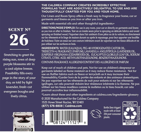 Caldrea Linen and Room Spray Air Freshener, Made with Essential Oils, Plant-Derived and Other Thoughtfully Chosen Ingredients, Lavender Cedar Leaf, 16 oz, 2 Pack