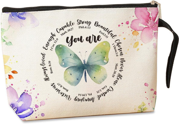Inspirational Christian Gifts for Women - Makeup Bag with Bible Verse, Religious Zipper Pouch for Skincare