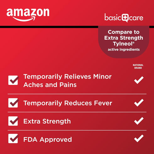Amazon Basic Care Extra Strength Pain Relief, Acetaminophen Caplets 500 mg, 100 Count