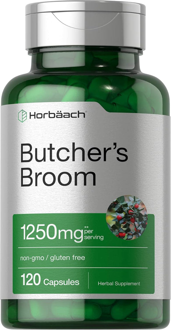 Horbaach Butchers Broom Capsules 1250mg, 120 Count, Non-GMO, Gluten Free Supplement