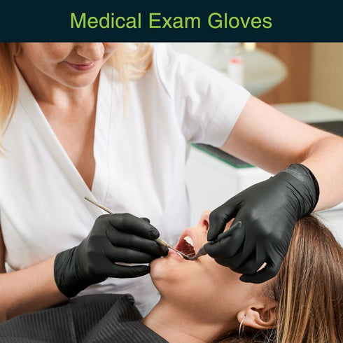 FifthPulse Black Nitrile Medical Gloves Medium, 100 Count - Surgical Grade Latex Free Disposable Gloves Medium Rubber Gloves (Guantes Desechables)