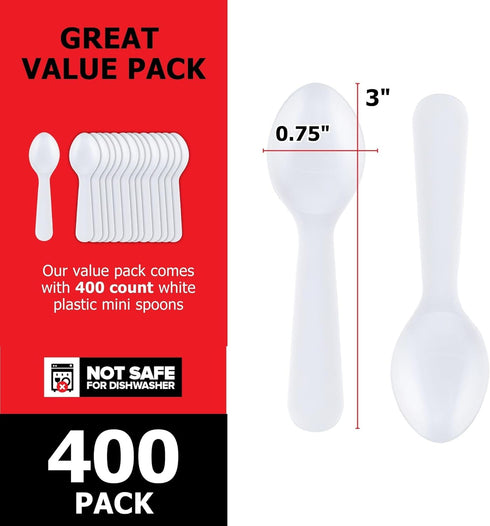 Stock Your Home 400 Count 3-Inch Plastic Mini Taster Spoons - Perfect for Sampling, Desserts, and Parties, Disposable and Durable Utensils