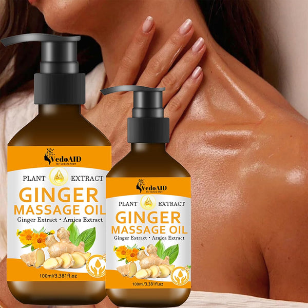 VedoAID (3pc) Ginger Massage Oil for Lymphatic Drainage, Sore Muscle Relief, and Massage Therapy, Ginger Oil