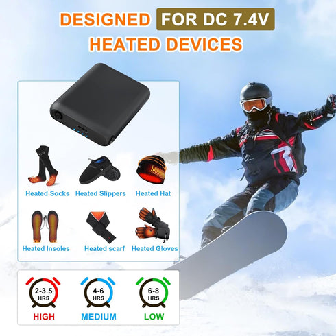 RTDEP 7.4V 3000mAh Work,Skiing,Running,Hiking(1 Rechargeable Lithium Polymer Batteries for Heated Gloves Socks Hats