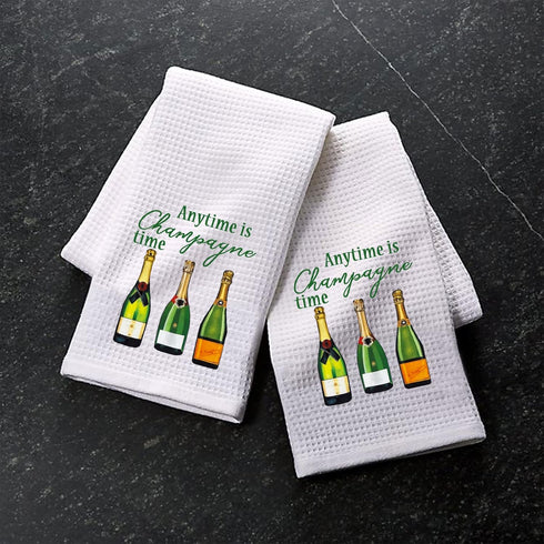 PXTIDY Champagne Dish Towel, Engagement Gift or Housewarming Party Tea Towel, Anytime Is Champagne Time