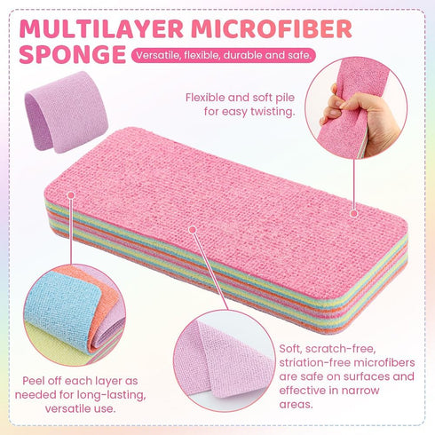 XIHUADOU 4 Pack 12-Layer Peelable Microfiber Sponges Ultra Absorbent Reusable Cleaning Pads for Kitchen & Household