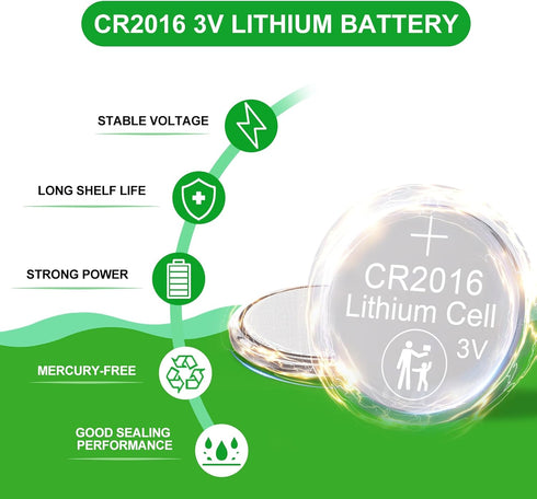 CR2016 3V Lithium Battery 100 Pack, Key Fob Battery CR2016 Battery for Car Remote