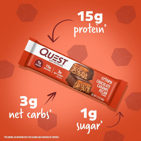 Quest Nutrition Crispy Chocolate Caramel Pecan Hero Protein Bar - 15g Protein, 12 Count