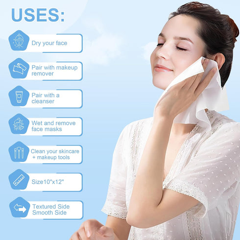 GRANNY SAYS Disposable Face Towels, Biodegradable 50 Count Extra Thick Soft Towelettes for Makeup Removal