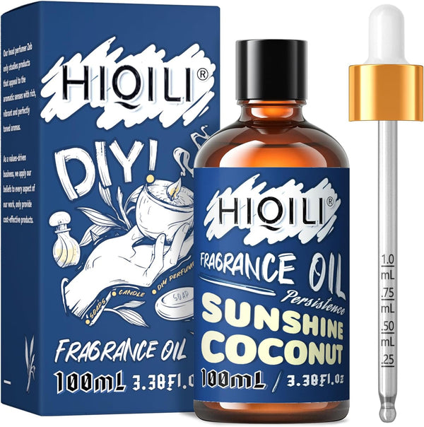 HIQILI Sunshine Coconut Fragrance Oil 100ml for Diffuser, Clean Fresh Scent for Candle Making, Soap, Laundry