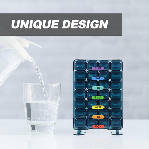 VALICLUD Portable Weekly Pill Organizer Medicine Case with Morning Afternoon Evening Reminder Travel-Friendly Storage