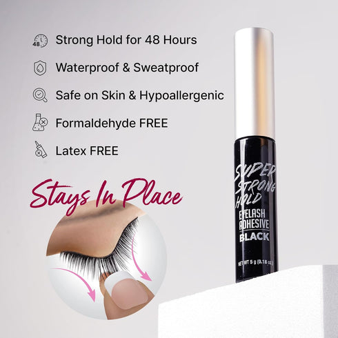 Super Strong Hold Eyelash Adhesive i•ENVY, Waterproof, 48-Hour Long-Lasting Lash Glue, Black, 1 Pack