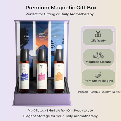 Yuganify Set (3 Pack) Essential Oil Roll On Sleep, Stress Relief & Revive Aromatherapy Rollers Pre-Diluted Travel Size