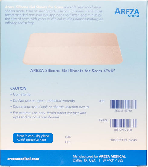Silicone Gel Sheets for Scars, 4" x 4", Three Sheets Per Box by Areza Medical