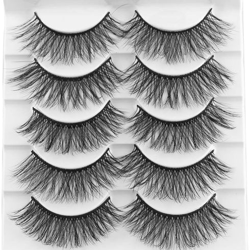 outopen 3D Mink Lashes Natural Wispy False Eyelashes 15mm Fluffy Long Eye Makeup Tools 5 Pairs Pack (Q1 | 13-15MM)