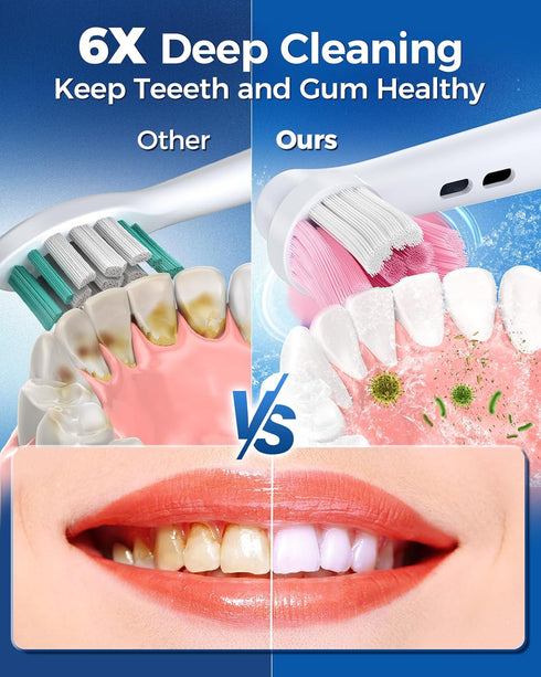 Rotating Electric Toothbrush for Adults, 8 Brush Heads (2 Types), 4 Modes, Rechargeable Power, 2 Min Smart Timer