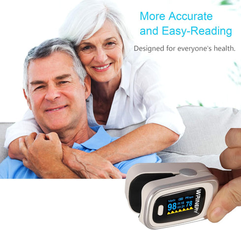 WRINERY Oxygen Saturation Monitor, Fingertip Pulse Oximeter, OLED Portable Oximetry with Batteries, Lanyard