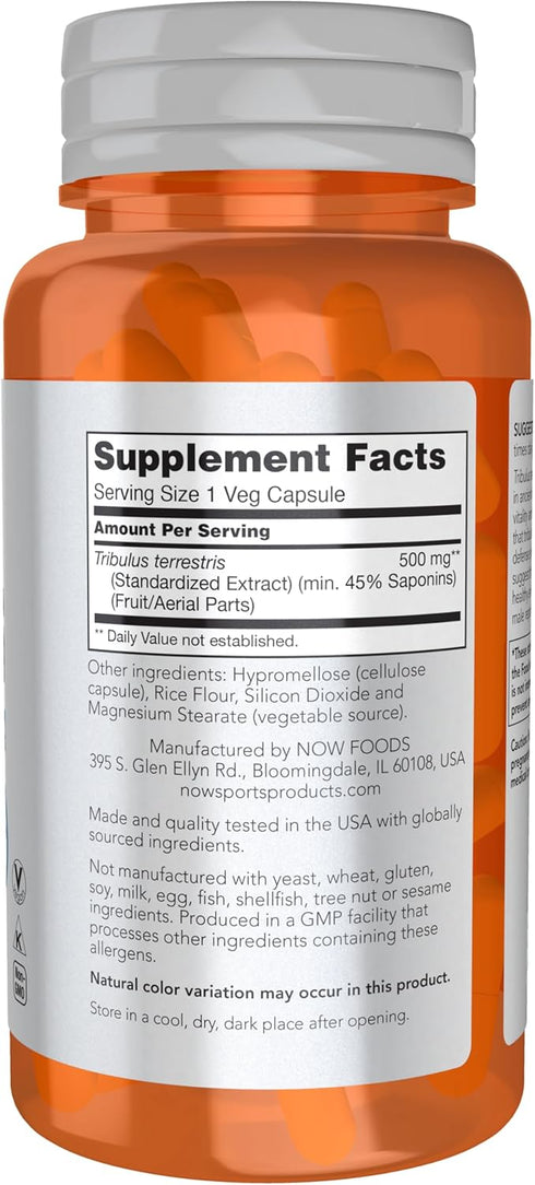 NOW Sports Nutrition, Tribulus (Tribulus terrestris) 500 mg, Enhanced Vitality*, 100 Veg Capsules