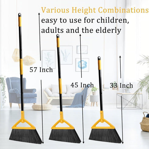 Sturdy Outdoor & Indoor Angle Broom - Yellow, Long Handle for Garage and Kitchen Use