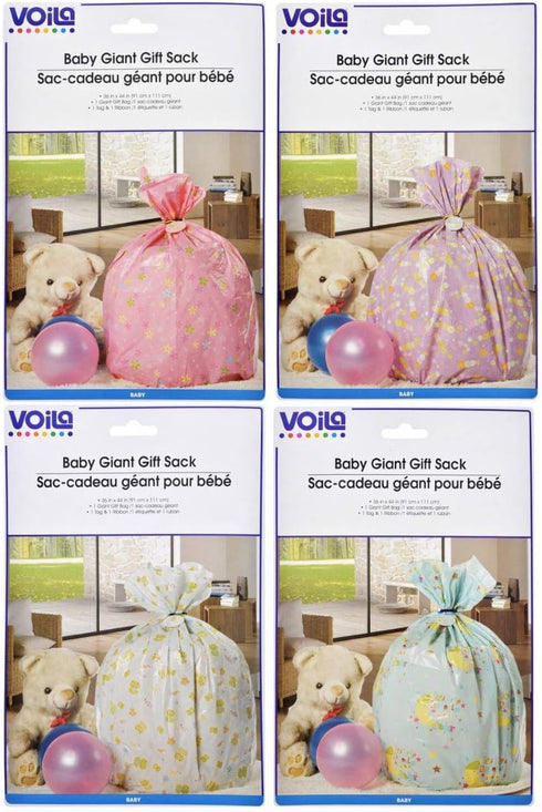 GIANT WRAP BAG: Large Baby Shower Present Plastic Sack, 36 x 44 Inch, Style Vary