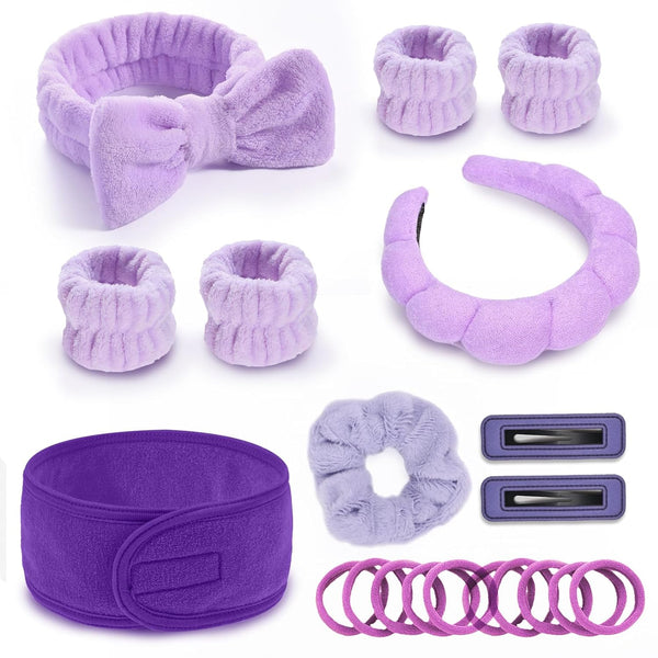 20 Piece Spa Headband and Wristband Set, Face Wash Headband, Bubble Headband, Skin Care Products Gifts for Ladies