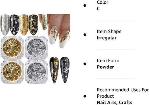 Holographic Nail Foil Glitter Flakes, 3D Sparkly Aluminum Foil Flake for Acrylic Nails Design (4 Boxes)