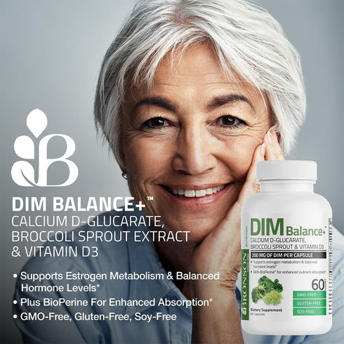 Bronson DIM Balance+ 200 MG of DIM per Capsule - Calcium D-Glucarate, Broccoli Sprouts and Vitamin D3, Non-GMO, 30