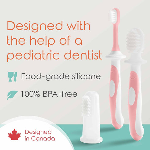 Cherish Baby Care Baby Toothbrush & Toddler Toothbrush Set (0-2 Years), BPA-Free Safety-Tested Food-Grade Silicone