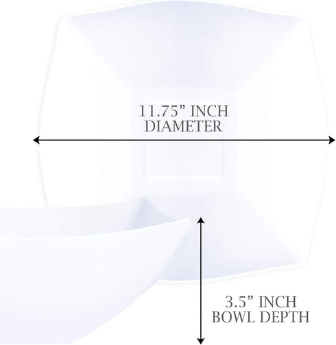 PLASTICPRO 128 Ounce Square Disposable Serving Bowls, Extra Large Plastic Elegant White Pack of 4 for Party Snack