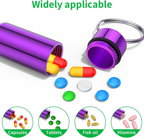 Small Portable Pill Case with Keychain, 10 Pack Waterproof Aluminum Organizer for Outdoor Camping Travel