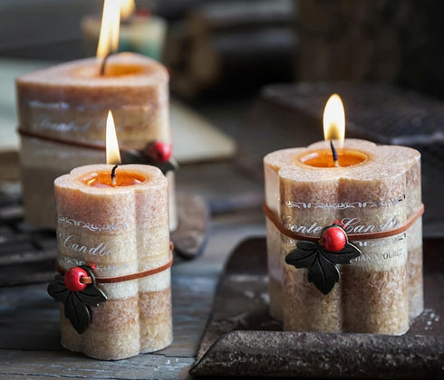 T-shin Flower Shaped Aroma Candle,Village Style Gradient Color Soy Wax Scented Candle for Table Photo Prop