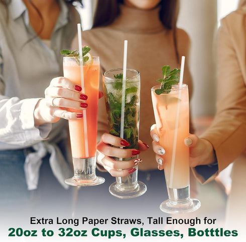 10 Inch Long White Paper Drinking Straws, 0.24" Diameter, 100 Counts