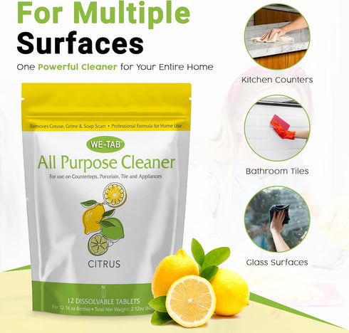 We-Tab 12-pack. 192 oz (12x16Fl oz) All Purpose Cleaner Concentrate Refill, Multi Surface Clean Refill, Non-toxic