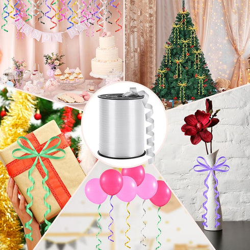 250 Yard White Curling Ribbon, 3/8" for Crafts, Balloon Ribbon, Gift Wrapping, Florist Flower (1 Roll)