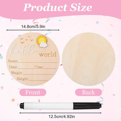 TIESOME 5.9'' Wooden Baby Announcement Sign, Hello World Newborn Announcement Sign, Lovely Babies Name Plaques Birth