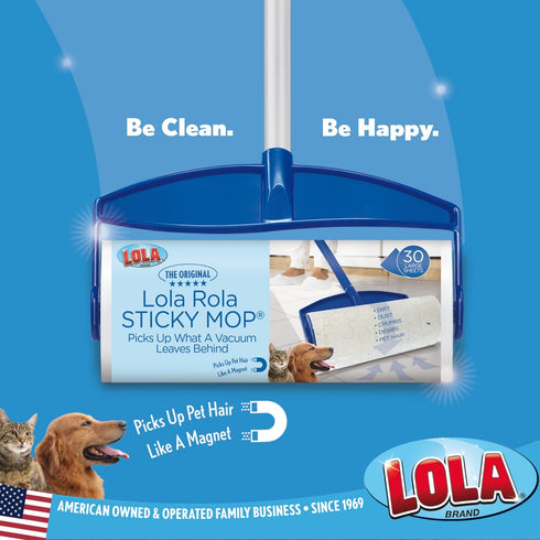 Lola Rola Giant Floor Lint Roller, 9" W x 3.5" Dia., Best Pet Hair Remover with 30 Large Adhesive Sheets